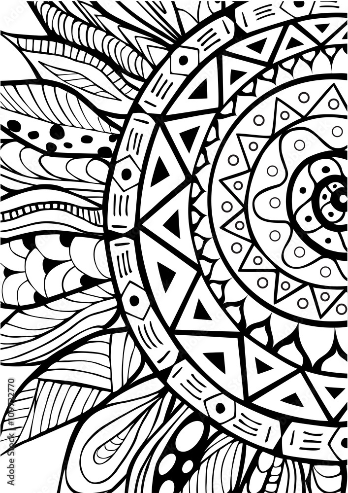 Hand drawn zentangle sunflower ornaments for antistress coloring book