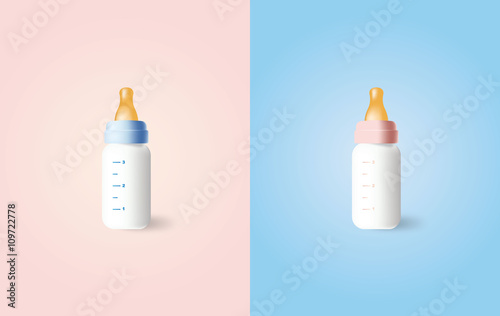 Niebieska i różowa butelka dziecka