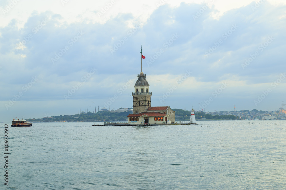 Maiden Tower View During the Twilight Under the Clouds