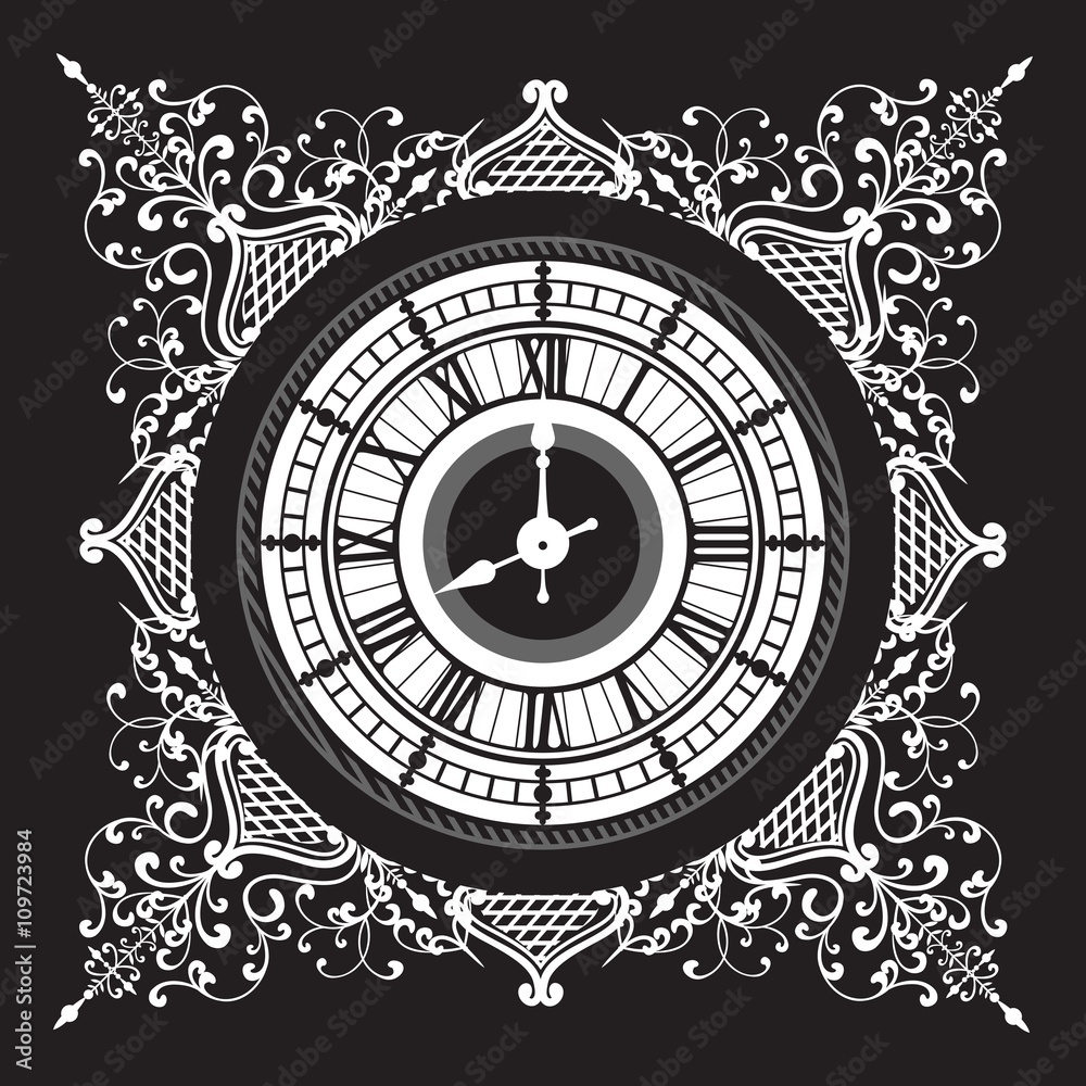 Vintage black and white clock Stock Vector | Adobe Stock