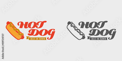 Hot dog label concept. Best in town hot dog vector logo or badge. Monochrome and color
