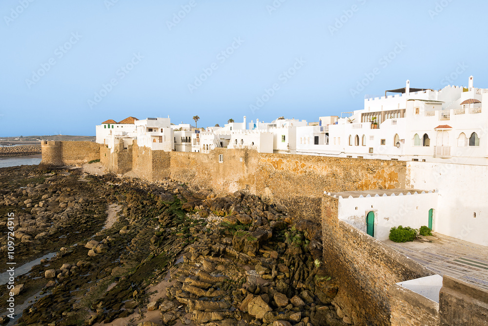 Whitewashed city of Asilah in North Africa.