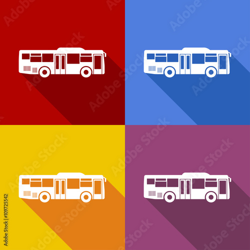 Icono plano autobus con sombra en varios colores