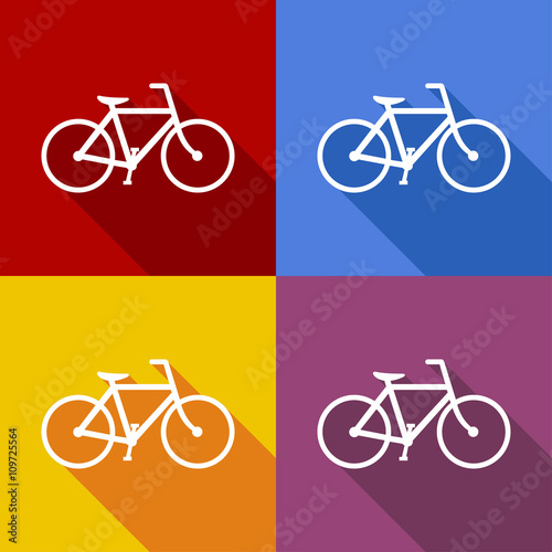 Icono plano bicicleta con sombra en varios colores