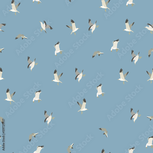 seamless background with white seagulls against blue sky