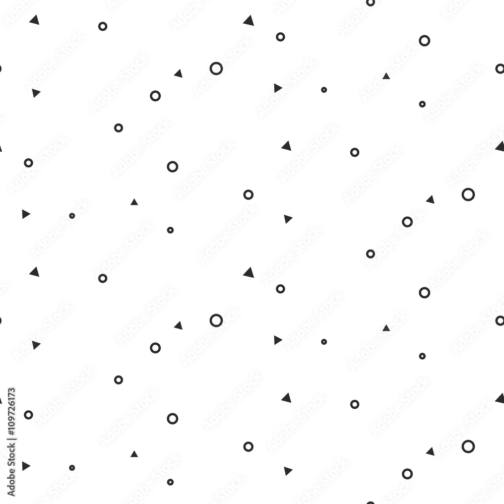 Tiny geometric signs seamless white pattern. Inconspicuous thin circles and triangles website background monochrome pattern.