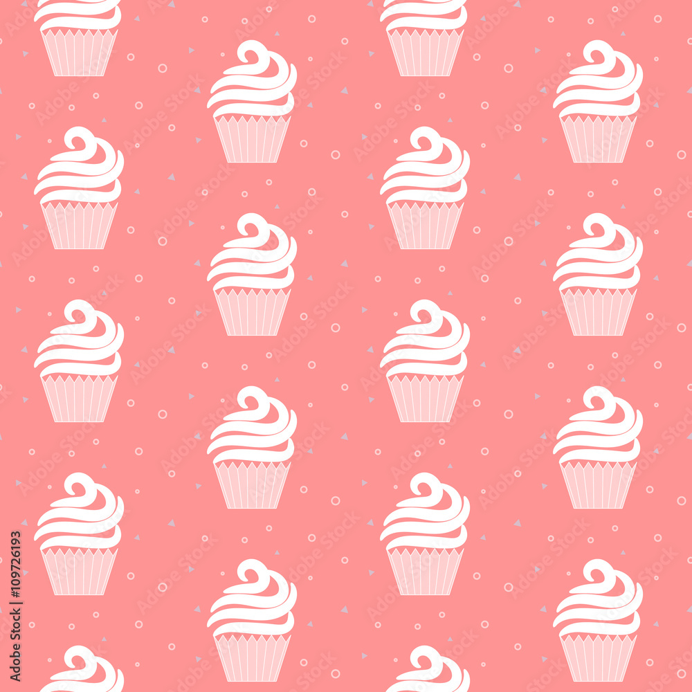 Pink cupcake seamless pattern. Sweet cake rose cartoon texture design. Patisserie package and website background tileable design. Pink cupcake seamless pattern. Sweet cake rose cartoon texture design. Patisserie package and website background tileable design.