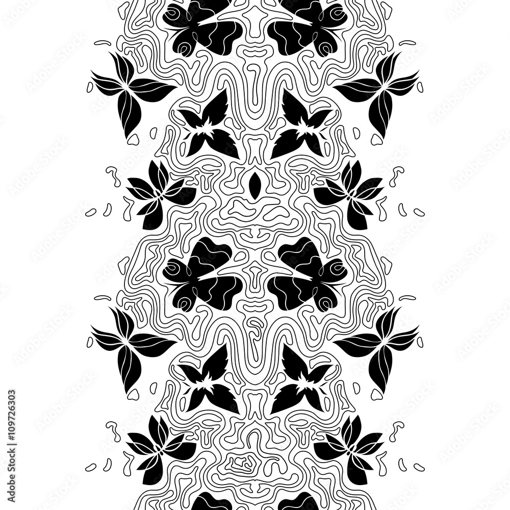 Abstract vertical wavy pattern, seamless element with butterflies and lines, hand-drawn curly lines vector, Eps 8 Abstract vertical wavy pattern, seamless element with butterflies and lines, hand-drawn curly lines vector, Eps 8