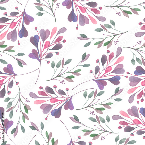 Seamless pattern with the watercolor leaves and branches on a white background  wedding decoration  hand drawn in a pastel
