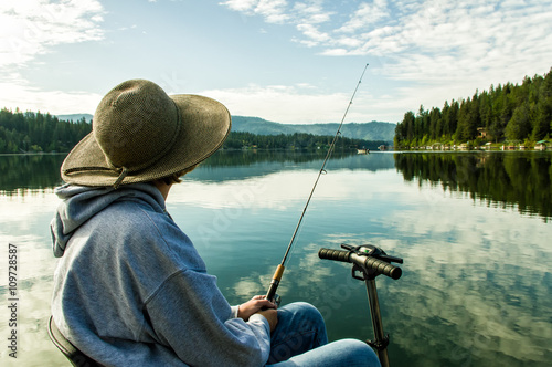Disabled Women Fishing at a Pretty Lake in Northern Idaho.