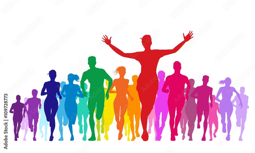 marathon and colorful crowd
