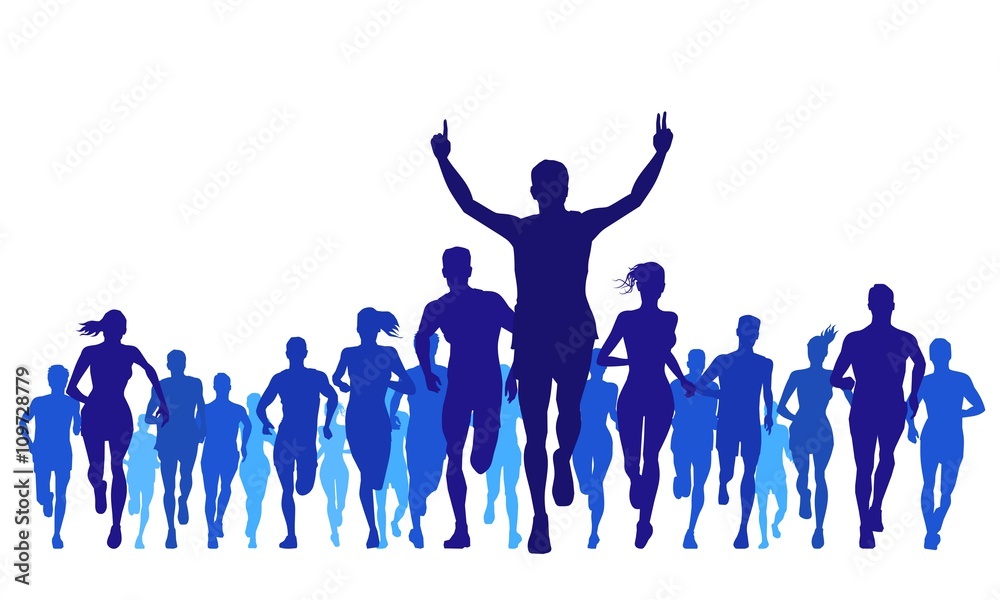 running sports and large groups silhouettes - obrazy, fototapety, plakaty 