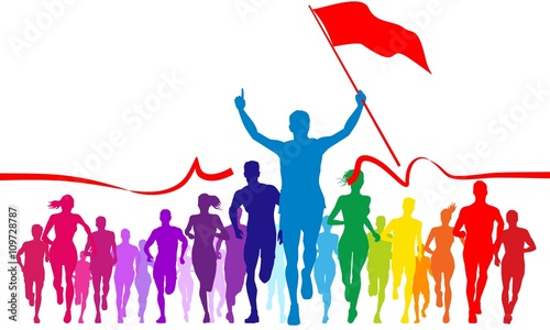 running and the flag man, crowd