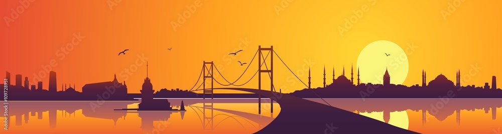 Fototapeta premium Istanbul skyline views, sunset and bridge