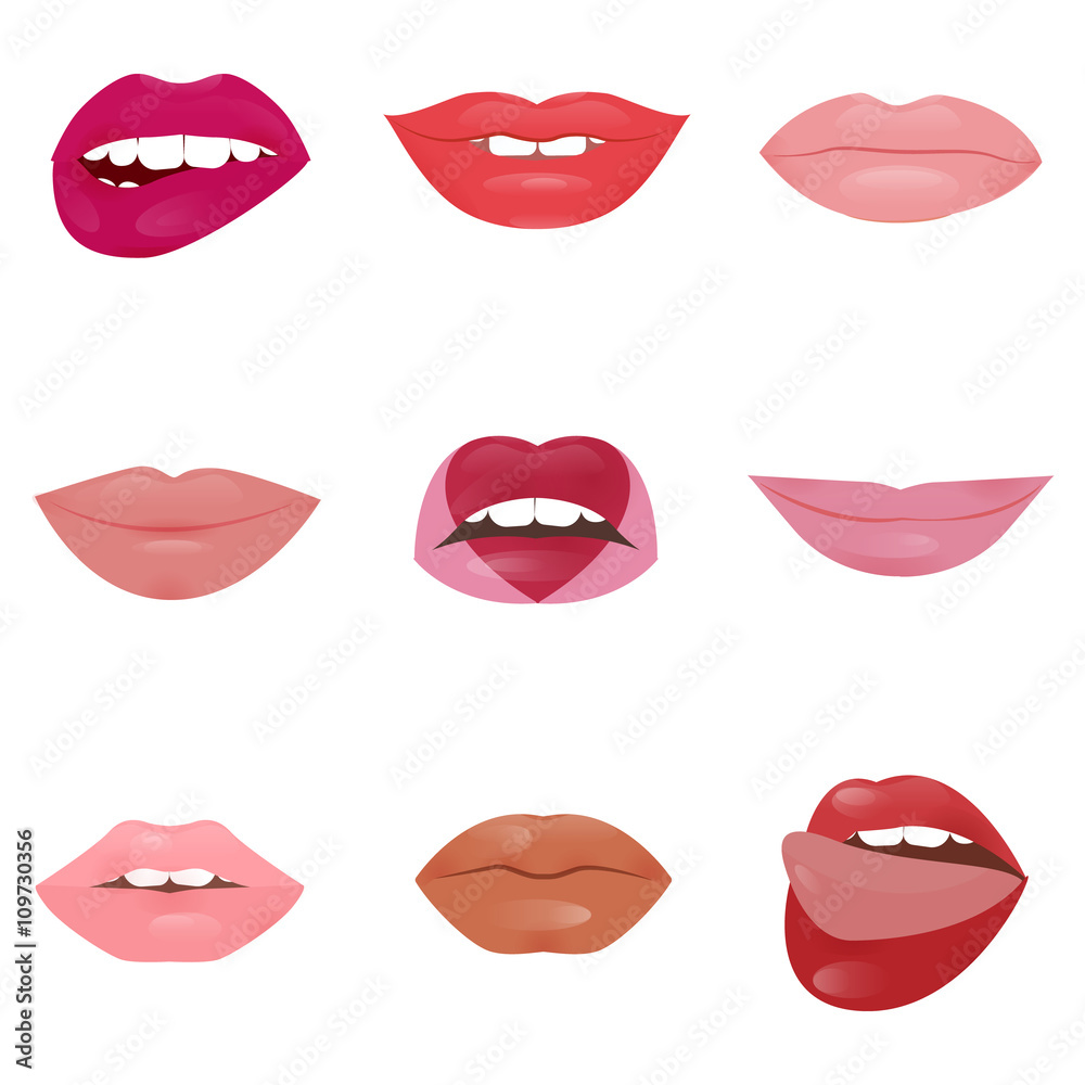 Set of glamour lips with different lipstick colors Set of glamour lips with different lipstick colors