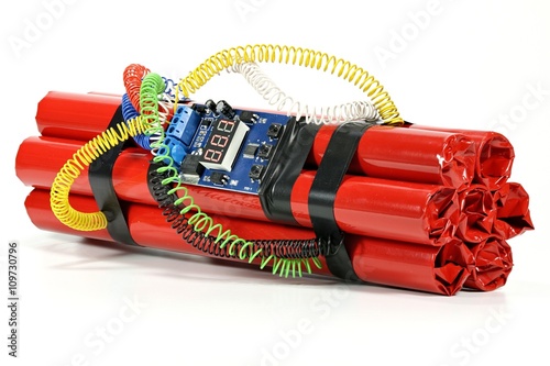 Canvastavla bomb with digital countdown timer isolated on white background