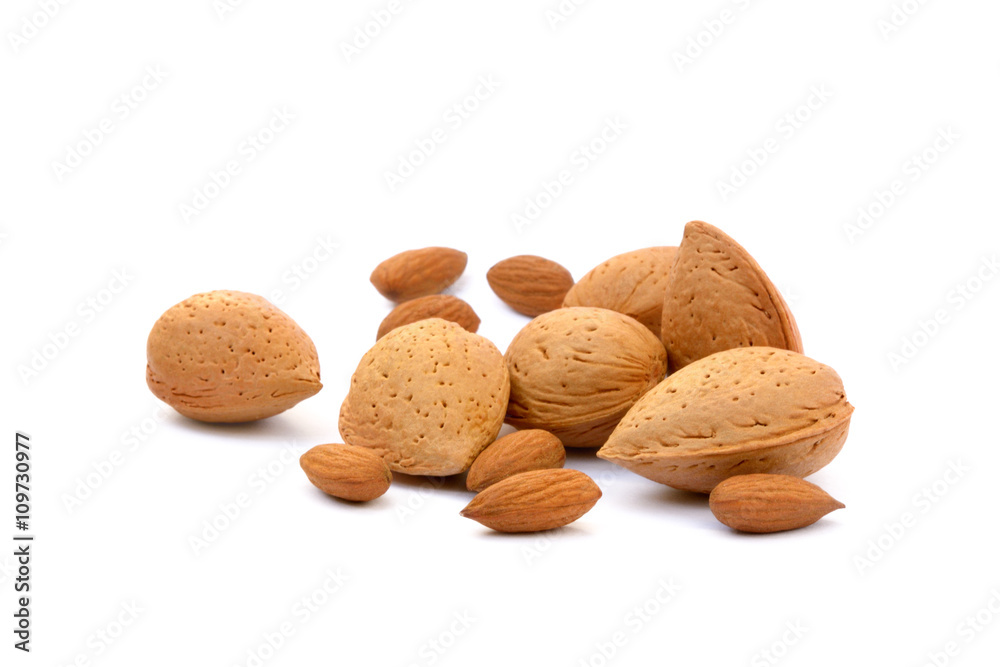Fruits of almonds isolated on white background Fruits of almonds isolated on white background
