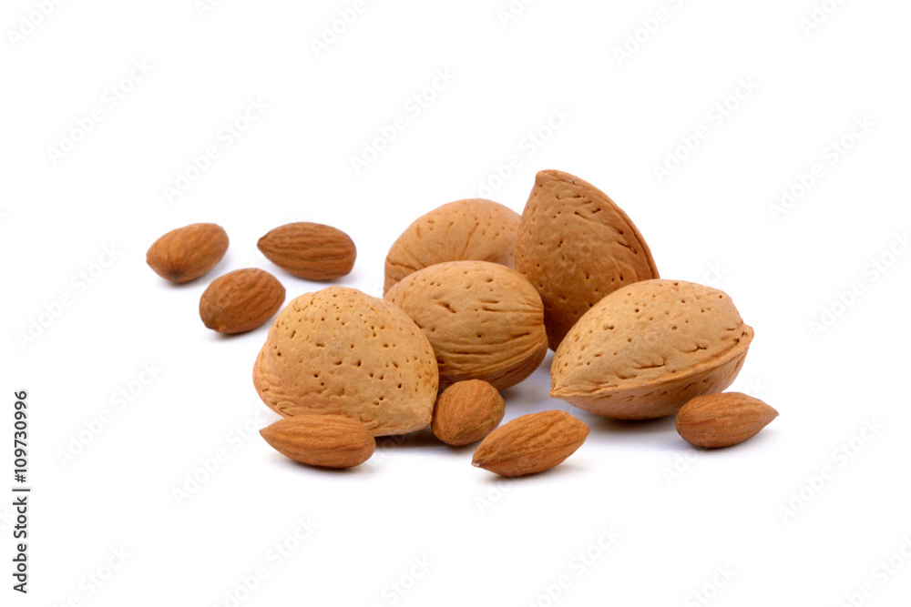 Fruits of almonds isolated on white background Fruits of almonds isolated on white background