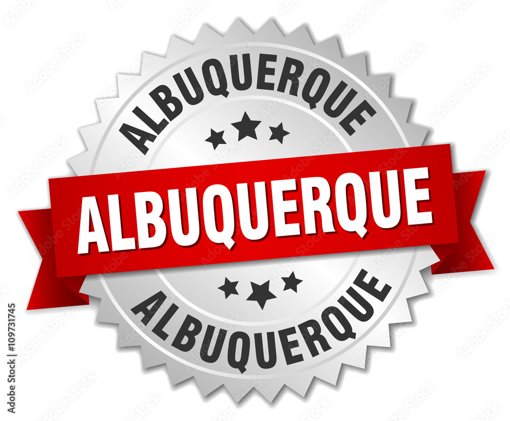 Albuquerque round silver badge with red ribbon Albuquerque round silver badge with red ribbon