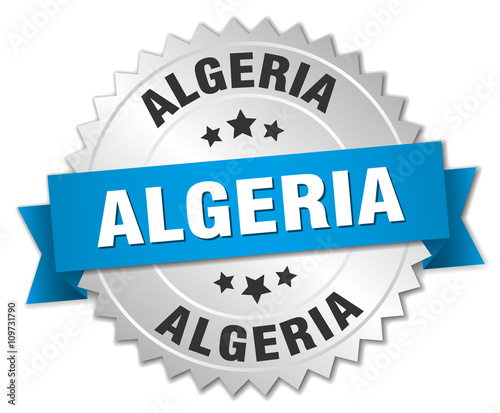 Algeria round silver badge with blue ribbon
