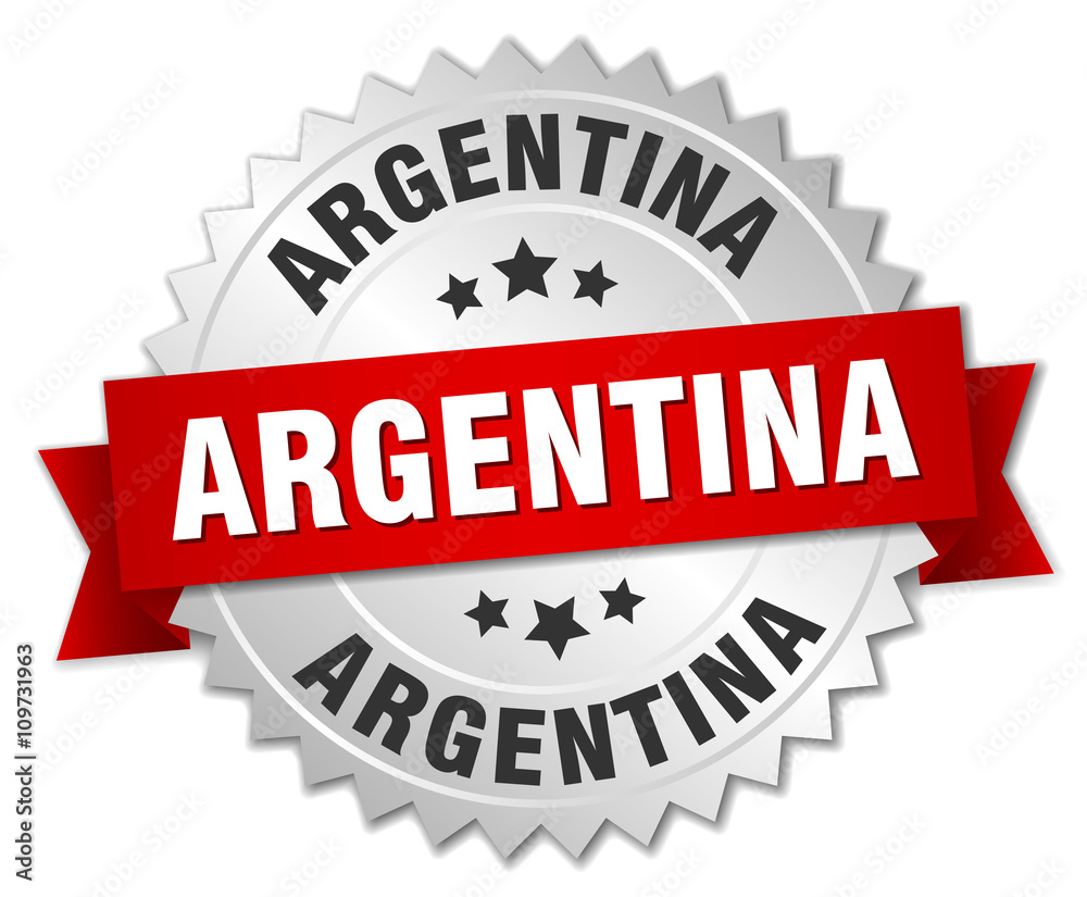 Argentina round silver badge with red ribbon Argentina round silver badge with red ribbon