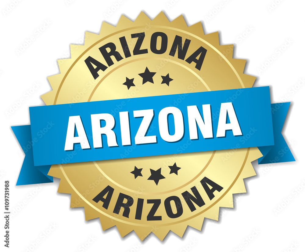 Arizona round golden badge with blue ribbon Arizona round golden badge with blue ribbon