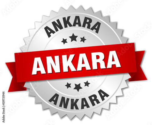 Ankara  round silver badge with red ribbon