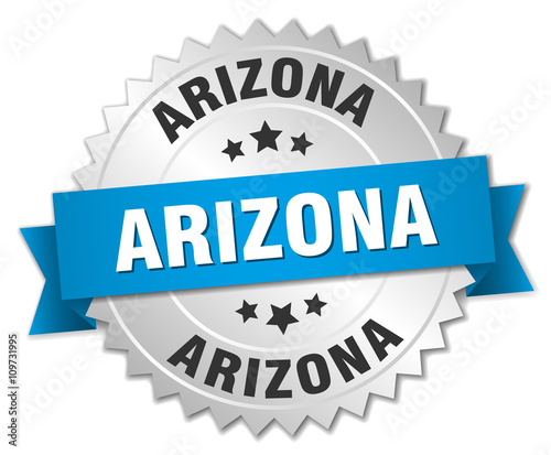 Arizona round silver badge with blue ribbon