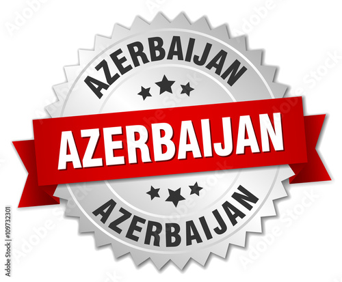 Azerbaijan  round silver badge with red ribbon