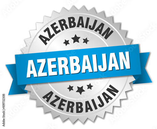 Azerbaijan round silver badge with blue ribbon