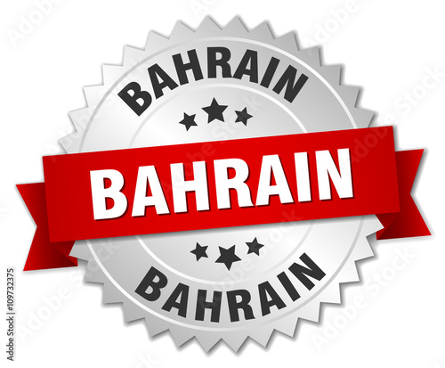 Bahrain round silver badge with red ribbon