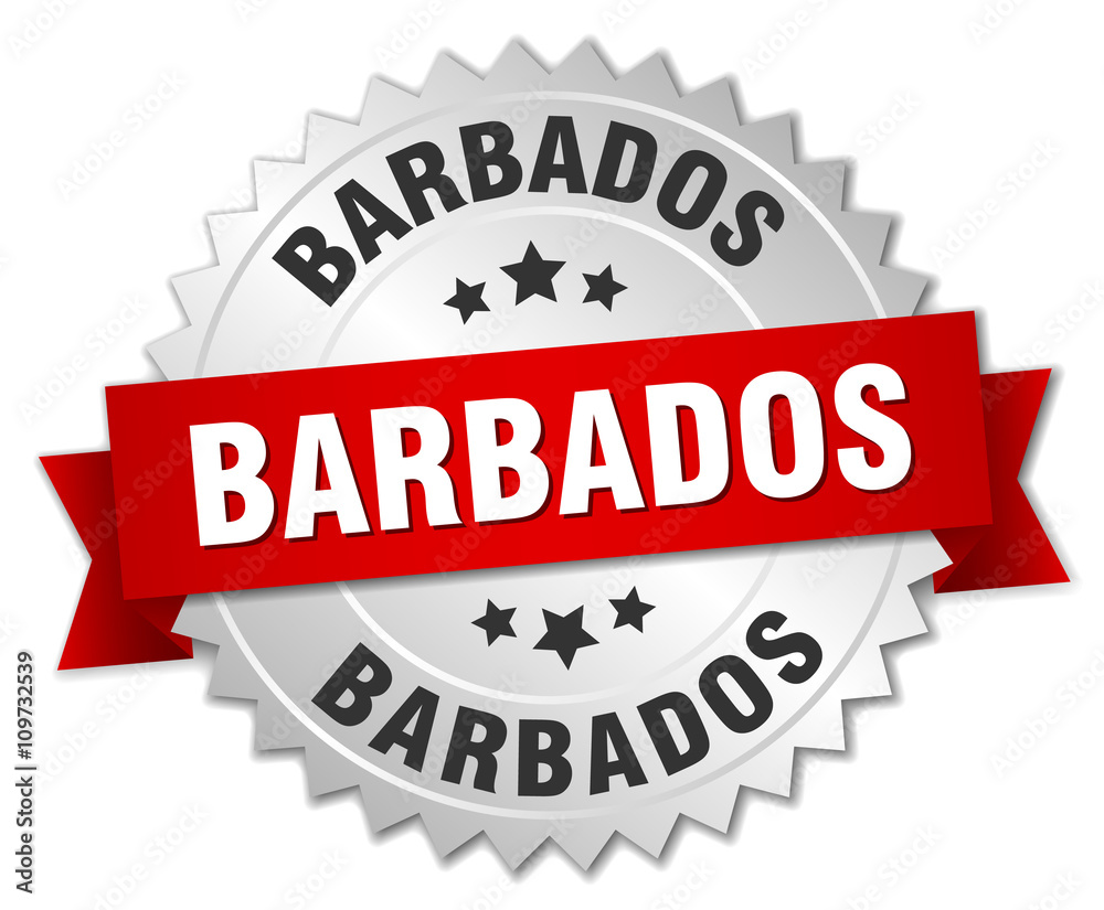 Barbados round silver badge with red ribbon Barbados round silver badge with red ribbon