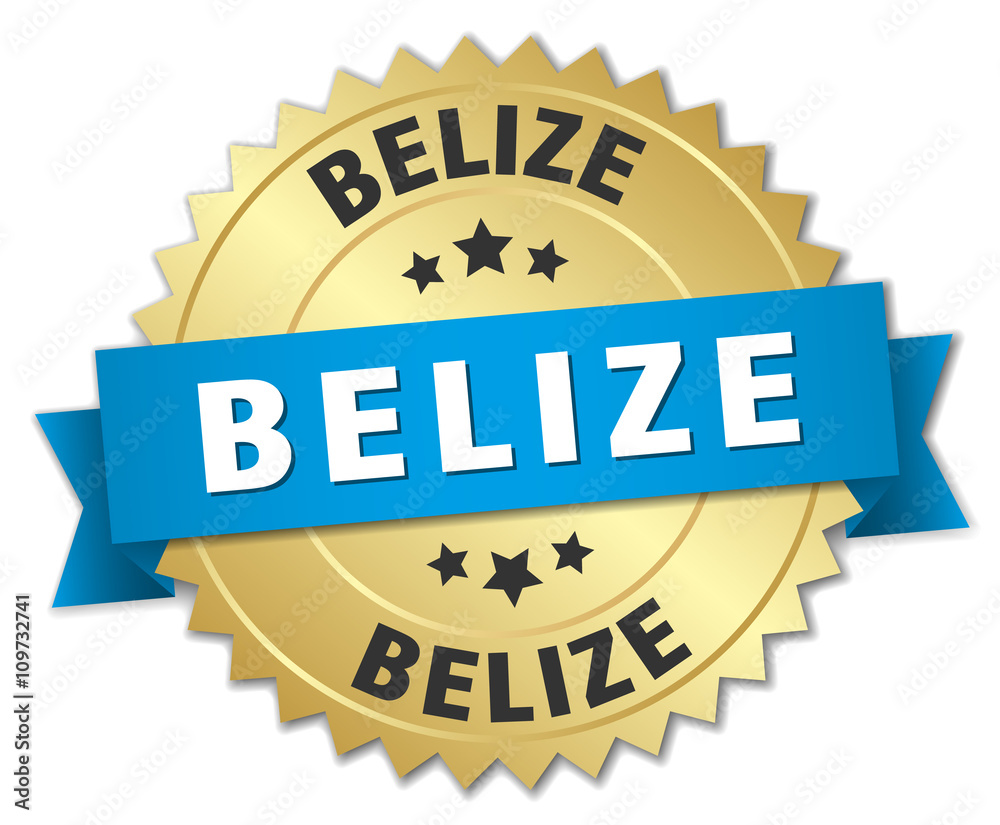 Belize round golden badge with blue ribbon Belize round golden badge with blue ribbon