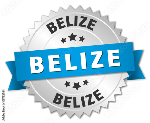 Belize round silver badge with blue ribbon