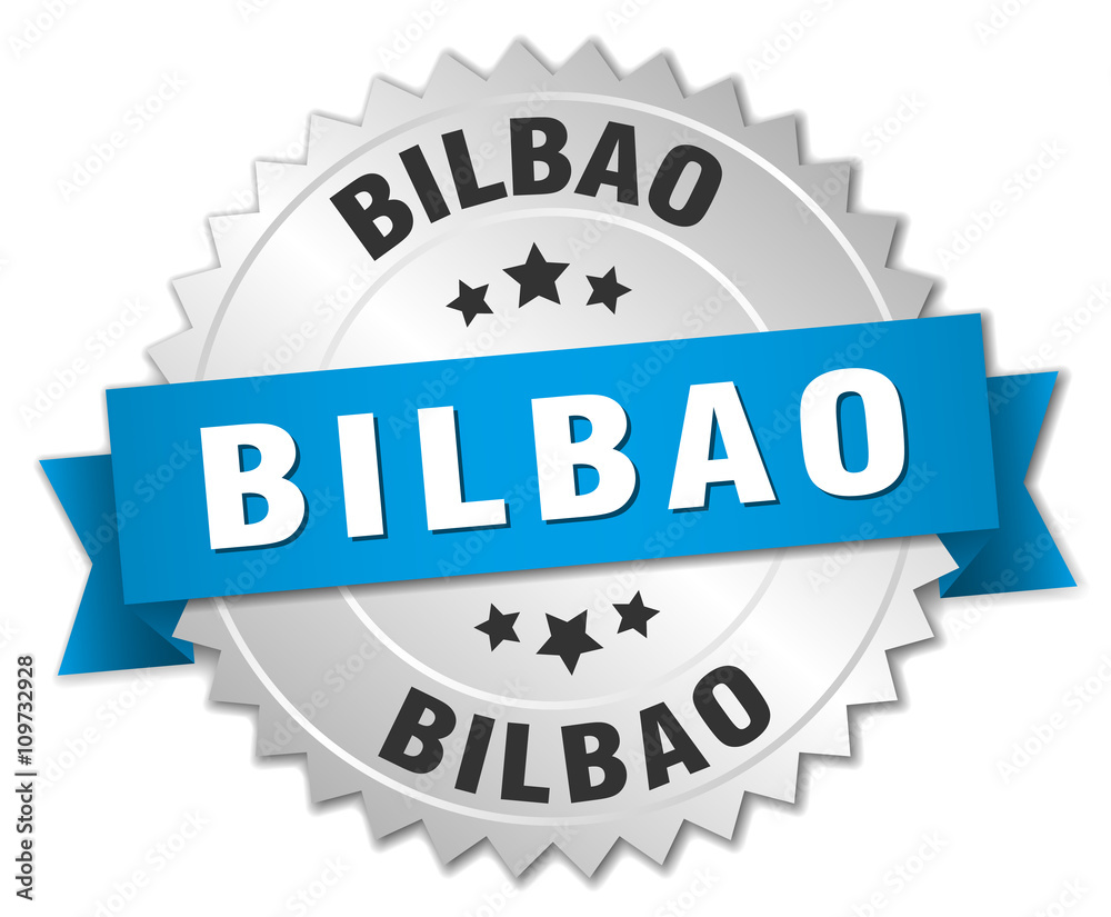 Bilbao round silver badge with blue ribbon Bilbao round silver badge with blue ribbon