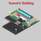 Vector isometric shopping mall building icon. Store 3d model.