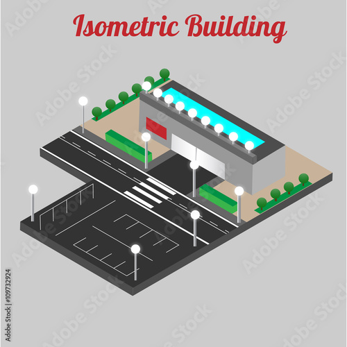 Vector isometric shopping mall building icon. Store 3d model.