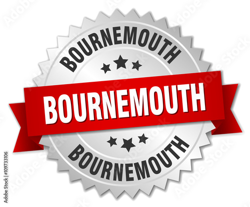 Bournemouth  round silver badge with red ribbon