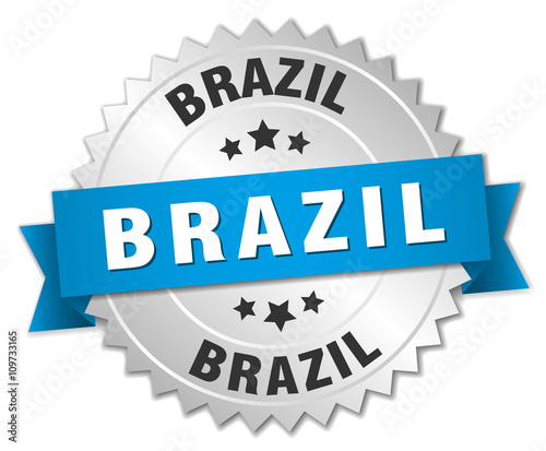 Brazil round silver badge with blue ribbon