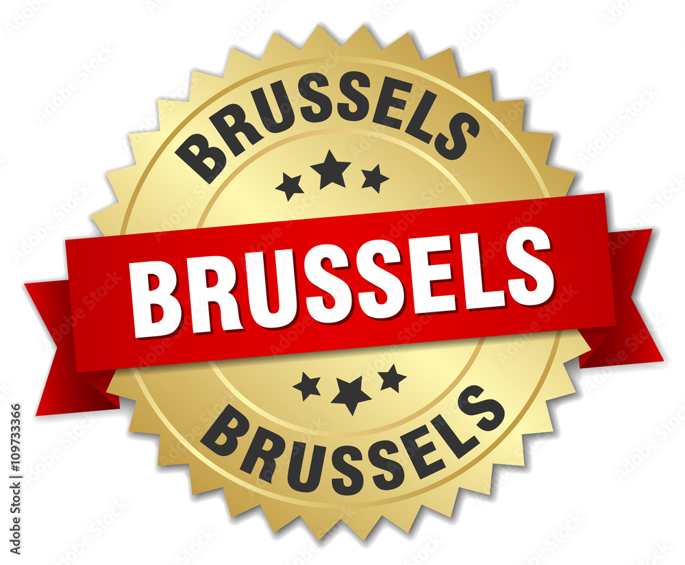 Brussels round golden badge with red ribbon