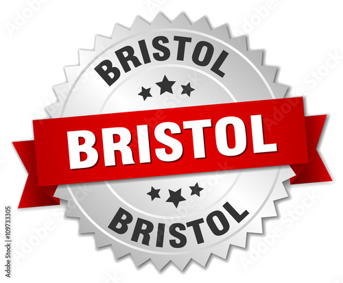 Bristol  round silver badge with red ribbon
