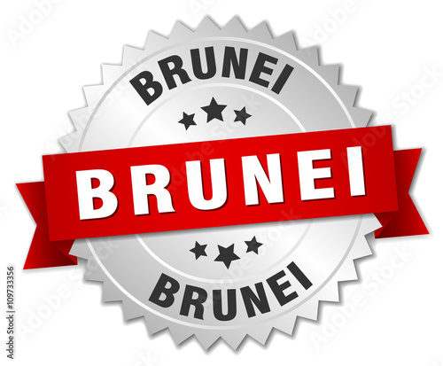 Brunei  round silver badge with red ribbon