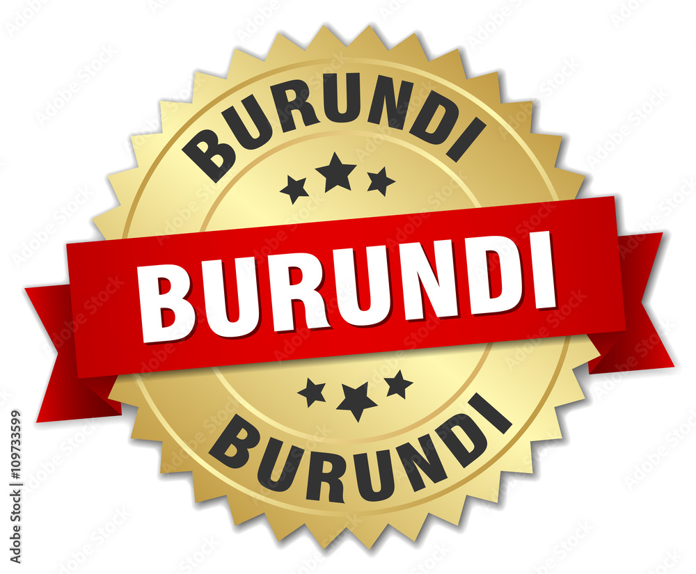 Burundi round golden badge with red ribbon Burundi round golden badge with red ribbon