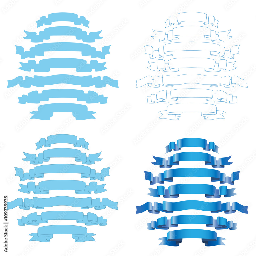 Set of Blue Ribbons Isolated on White Background. Illustration Vector. Set of Blue Ribbons Isolated on White Background. Illustration Vector.