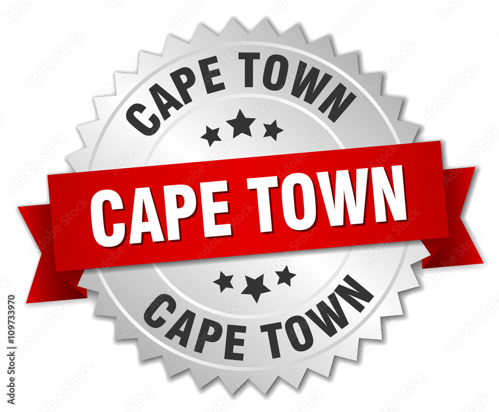 Cape Town round silver badge with red ribbon Cape Town round silver badge with red ribbon