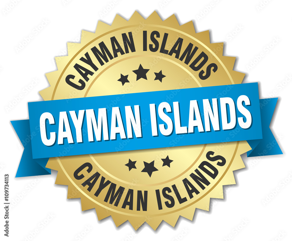 Cayman Islands round golden badge with blue ribbon Cayman Islands round golden badge with blue ribbon