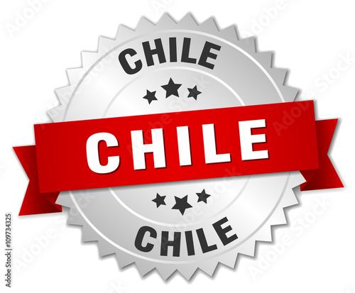 Chile  round silver badge with red ribbon