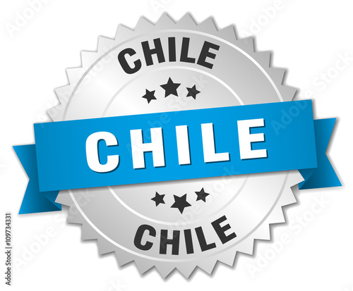Chile round silver badge with blue ribbon