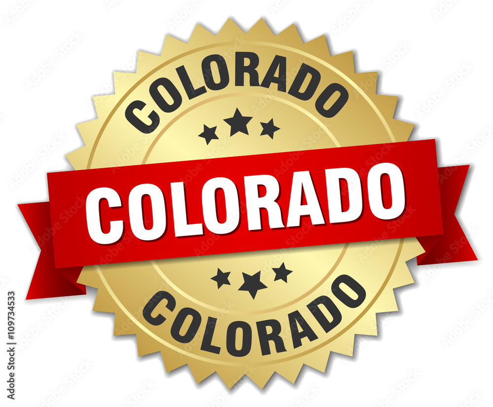 Colorado round golden badge with red ribbon Colorado round golden badge with red ribbon