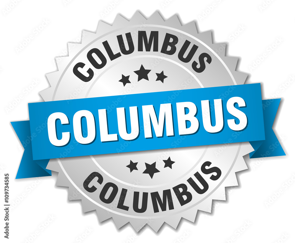 Columbus round silver badge with blue ribbon Columbus round silver badge with blue ribbon